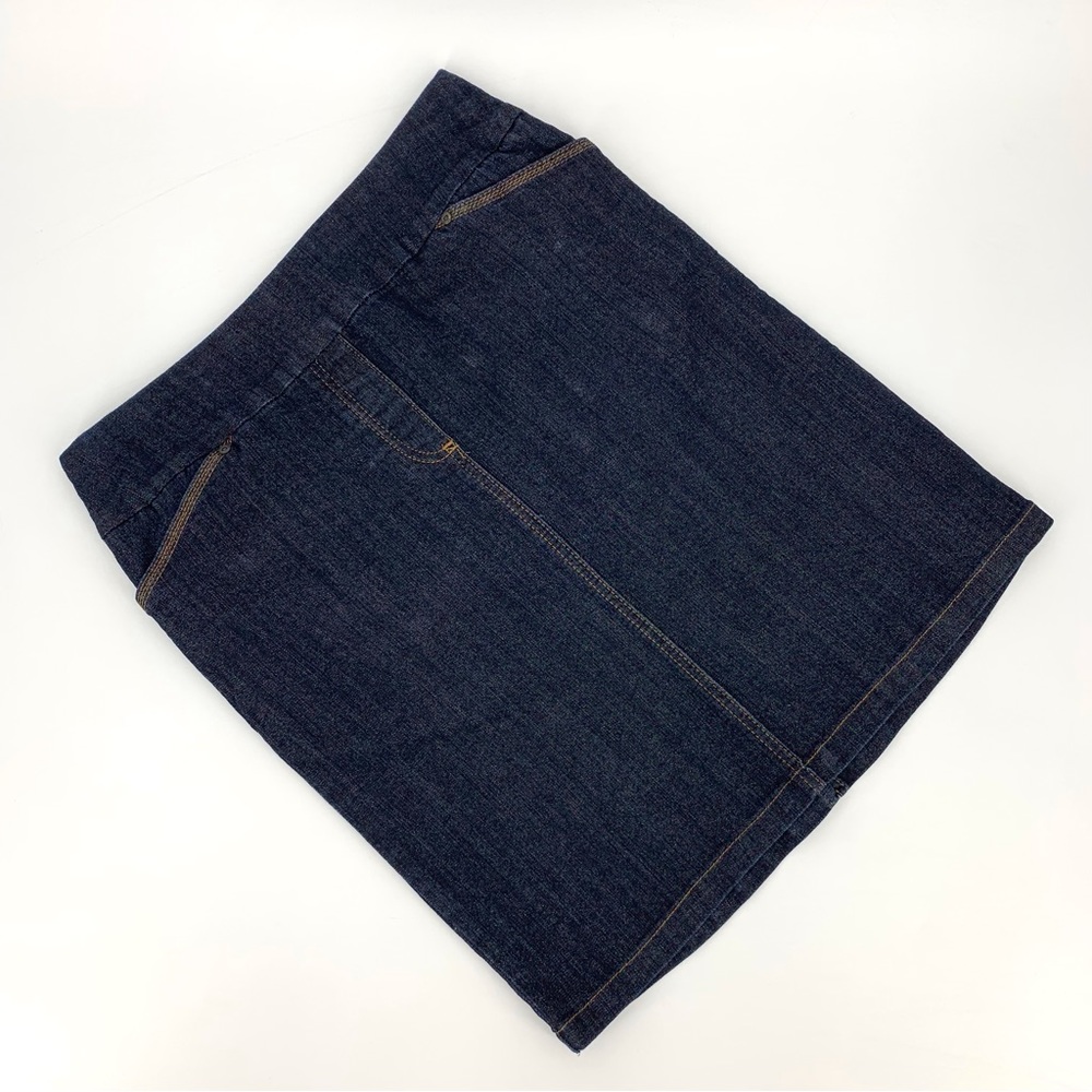 Contrast Dark Blue Pull-On Knee Length Denim Pencil Skirt, 9